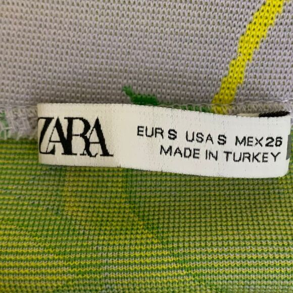 Zara Green Yellow Floral Print A-Line Mini Skirt Size S - Picture 2 of 6